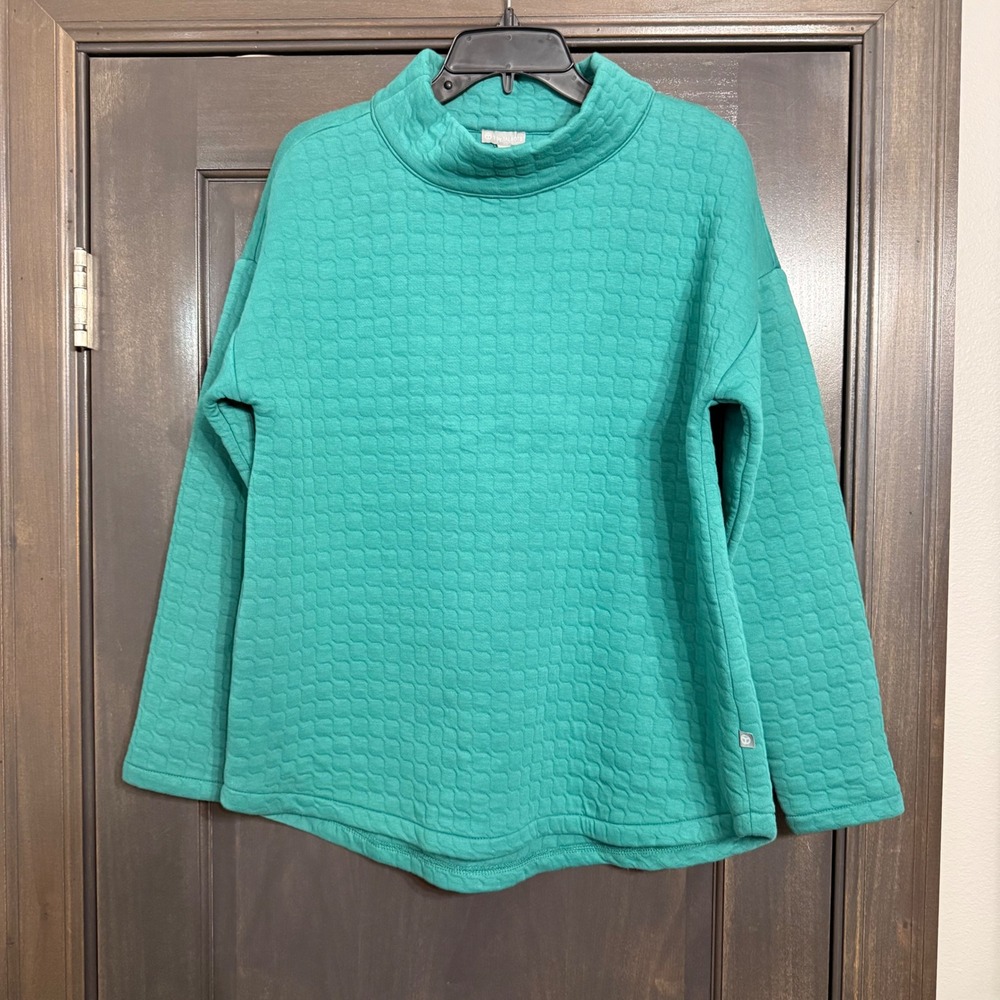 T by Talbots NWT Women Medium Teal Green Quilted Mock Neck Pullover Top 362522